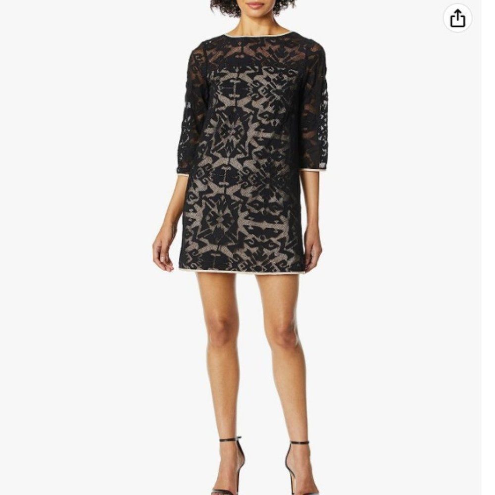 4.collective Anthropologie Aztec Lace Flared Sleeve Shift Dress Black Size 4